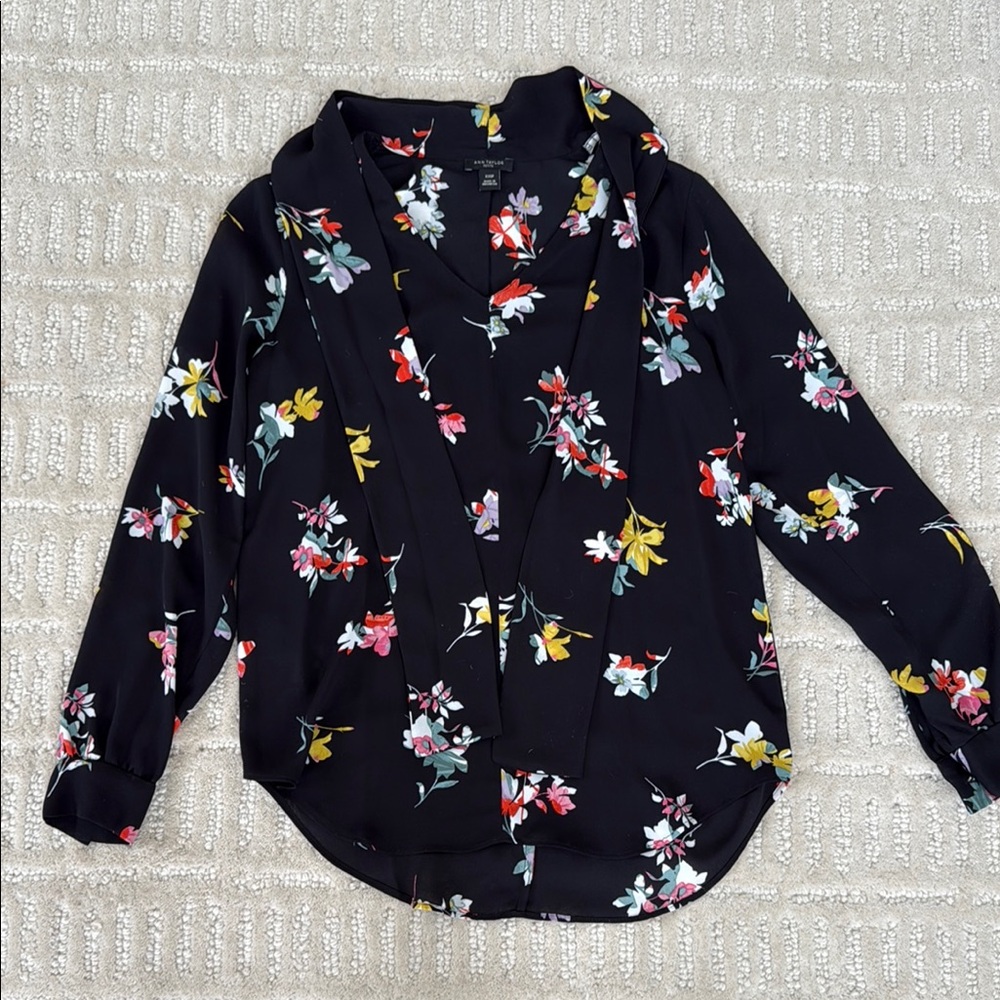 Ann Taylor Floral Black Blouse